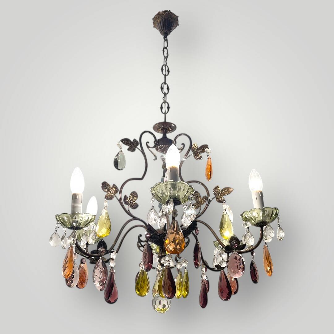 Bronze multicolored Crystal chandelier 1950’s