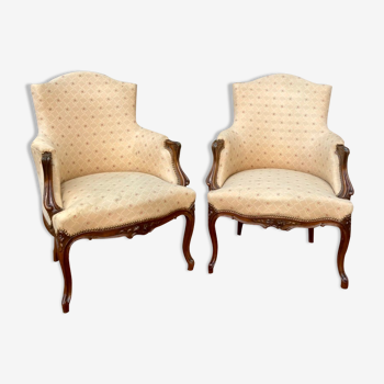 Pair of armchairs in natural wood style Louis XV XIXth