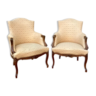 Pair of armchairs in natural wood style Louis XV XIXth