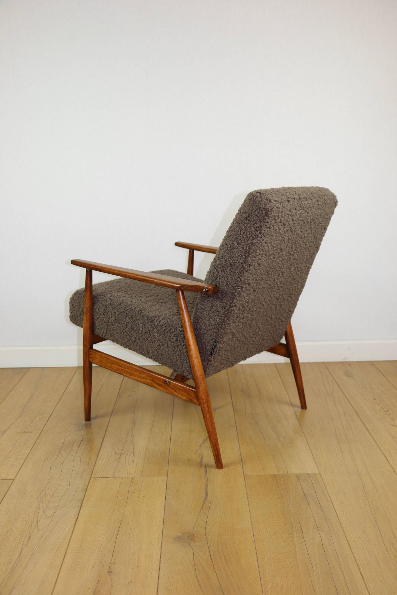 Armchair 'Lis', 1970s brown chocolate brown boucle design by Henryk Lis - 2 pieces available
