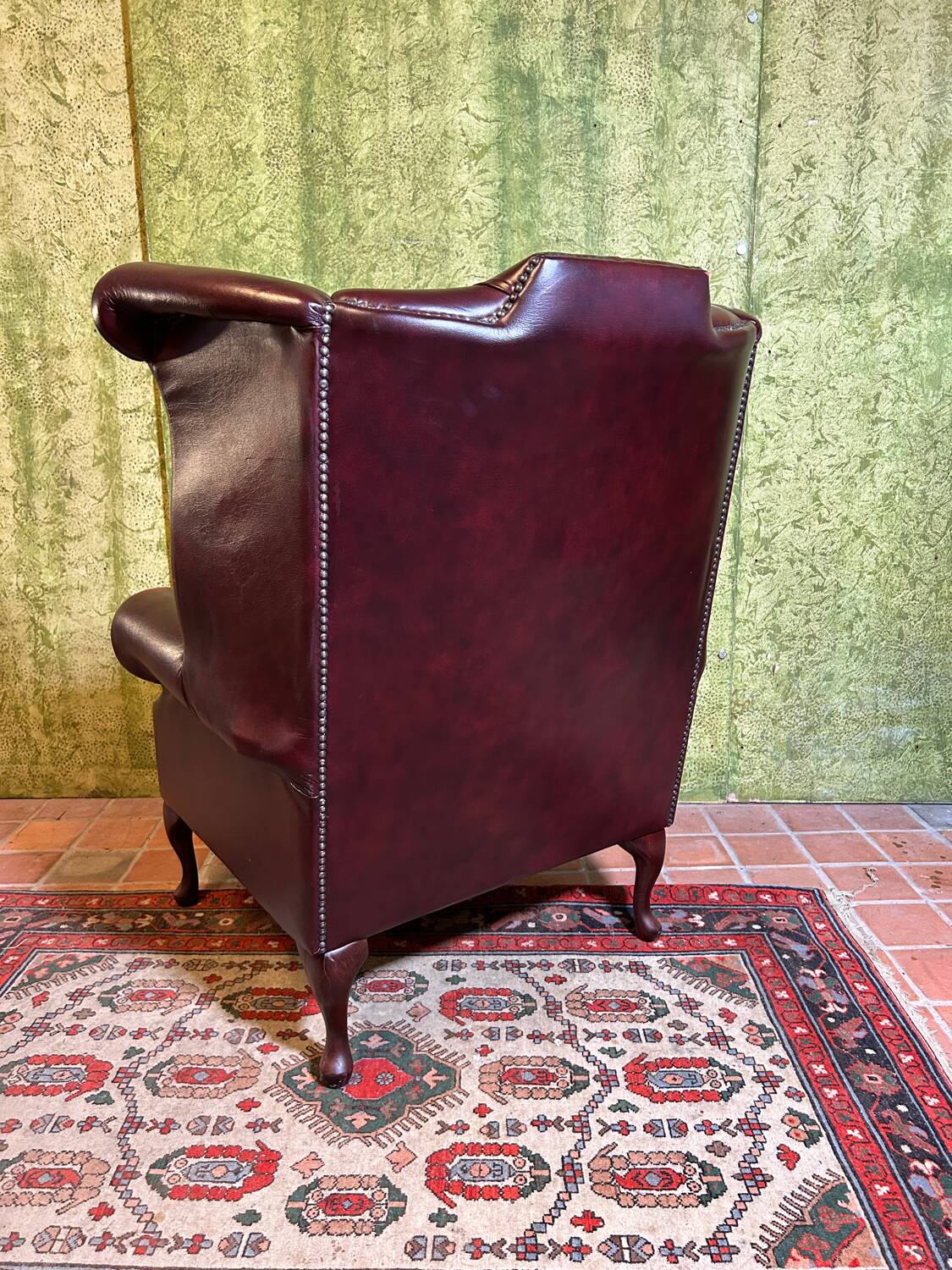 Vintage Brocante Leather Chesterfield Armchair
