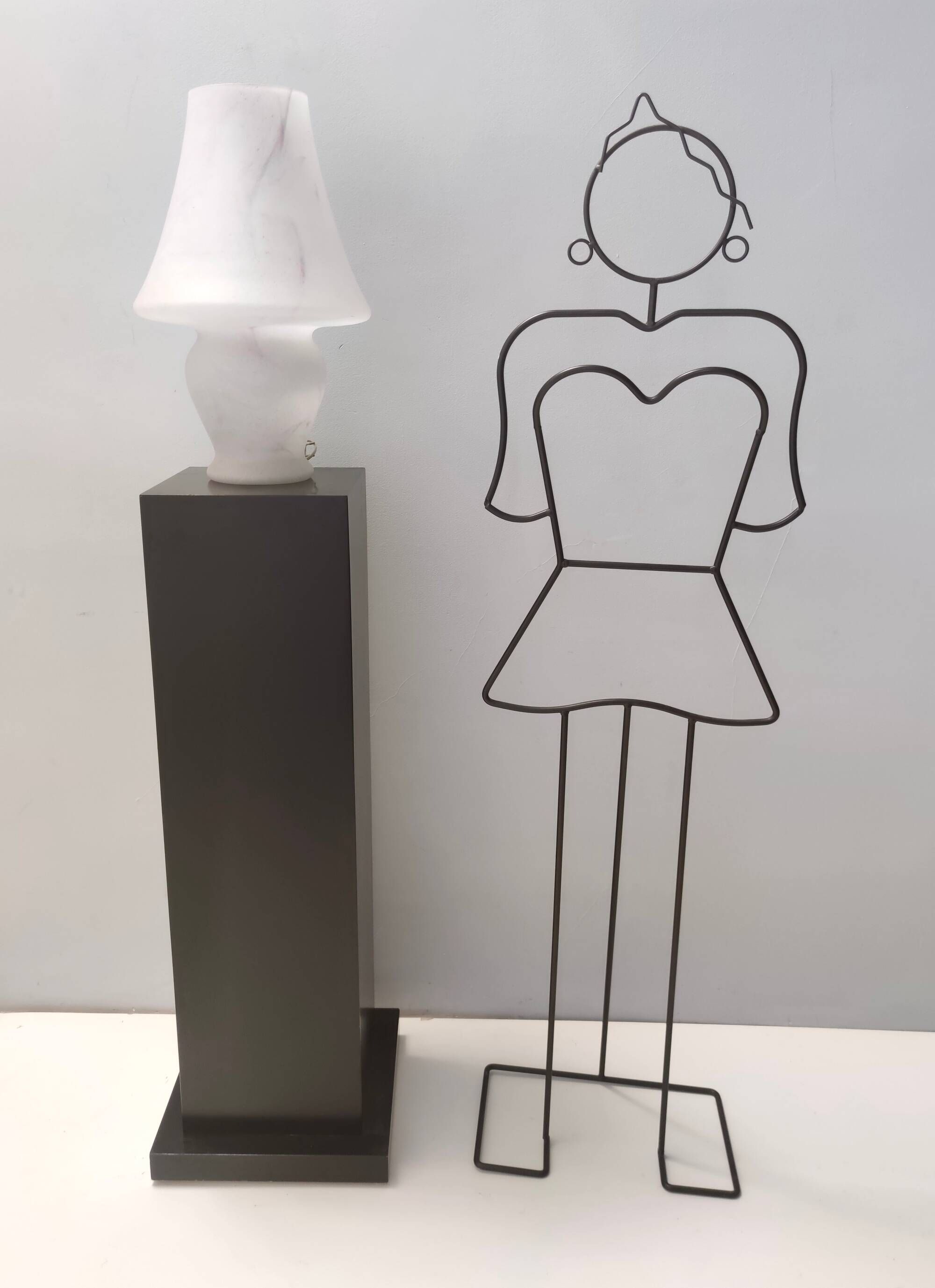 White Murano Glass Table Lamp with a Pink Marble Effect, Italy