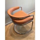 2 victoria armchairs 70s chrome tube and skaï terracotta color