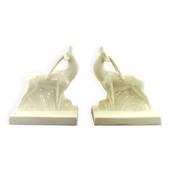 Onnaing, pair of Art Deco crackled antelope bookends