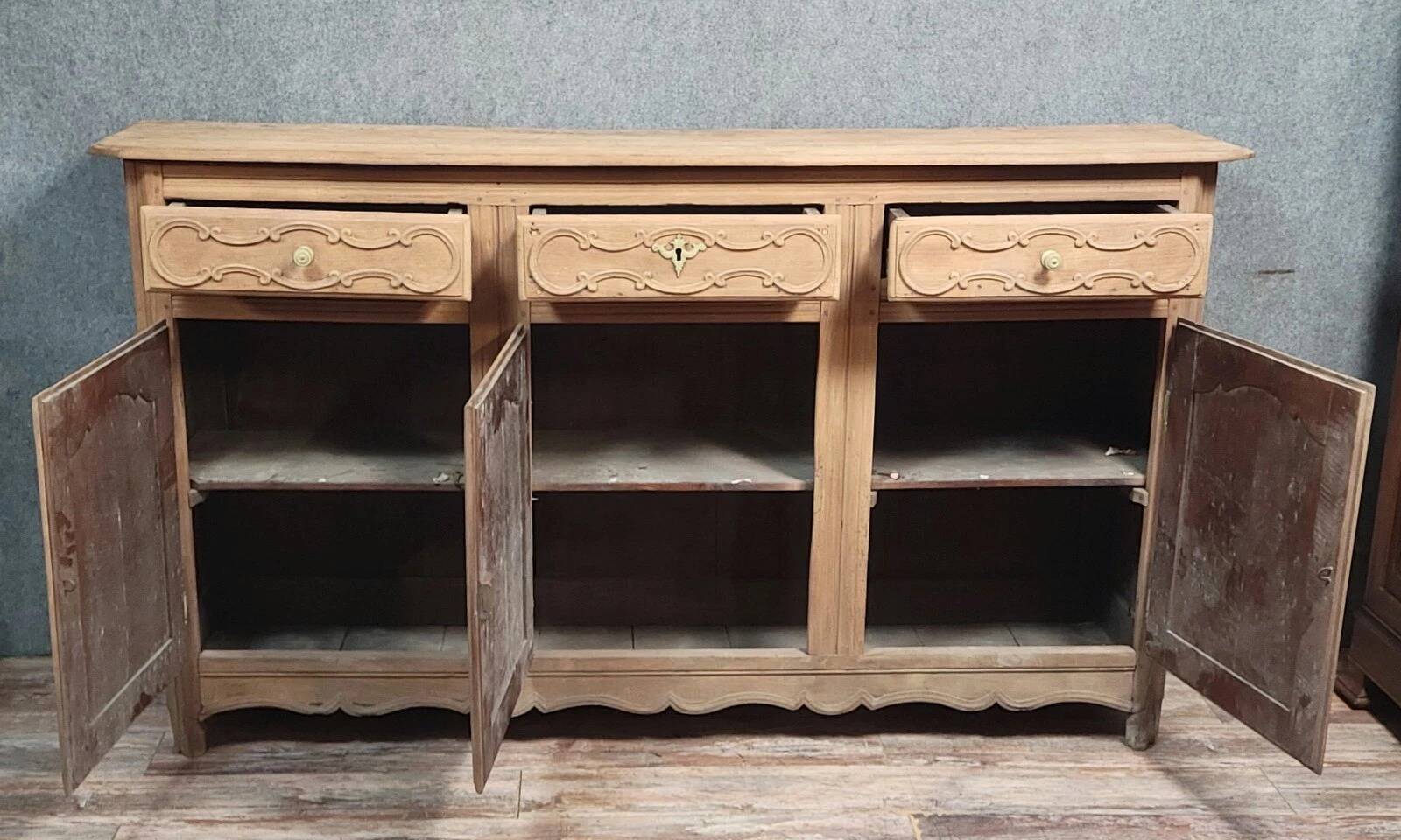 Louis XV period sideboard in solid wood with an air-abrasive finish