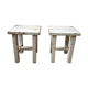 Stools, patinated wooden bedside tables