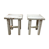 Lot de 2 tabourets, tables de chevets en bois patiné
