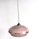 Art Deco opaline glass pendant light Clichy rose gold trim