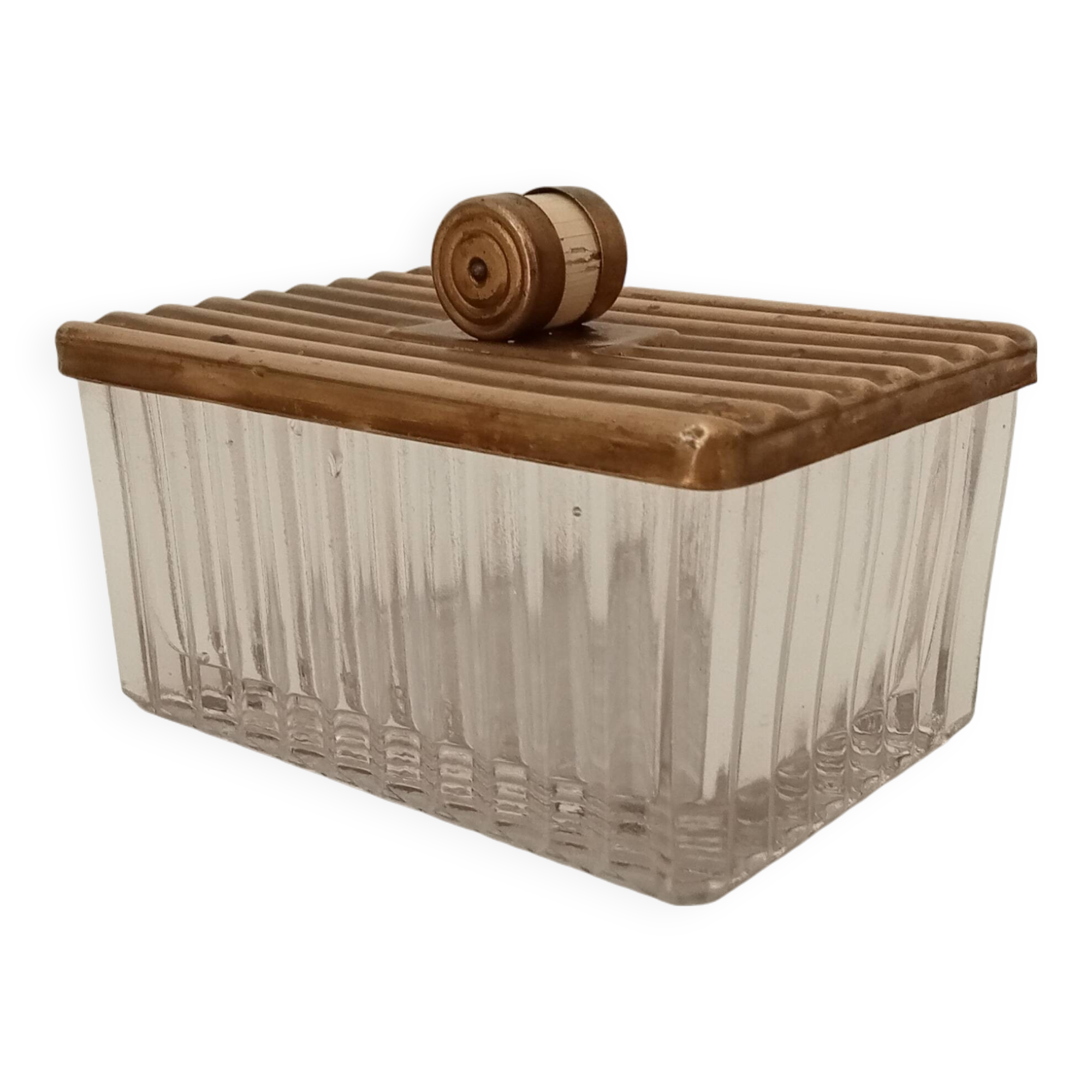 Art Deco box in glass and gilded brass from the 60s