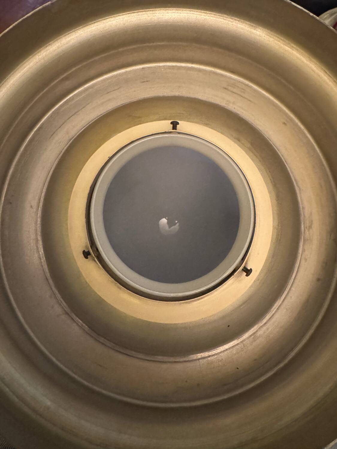 Opaline ball lamp with gold base from the 70s