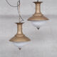 Pair of brass and opaline large pendant lights