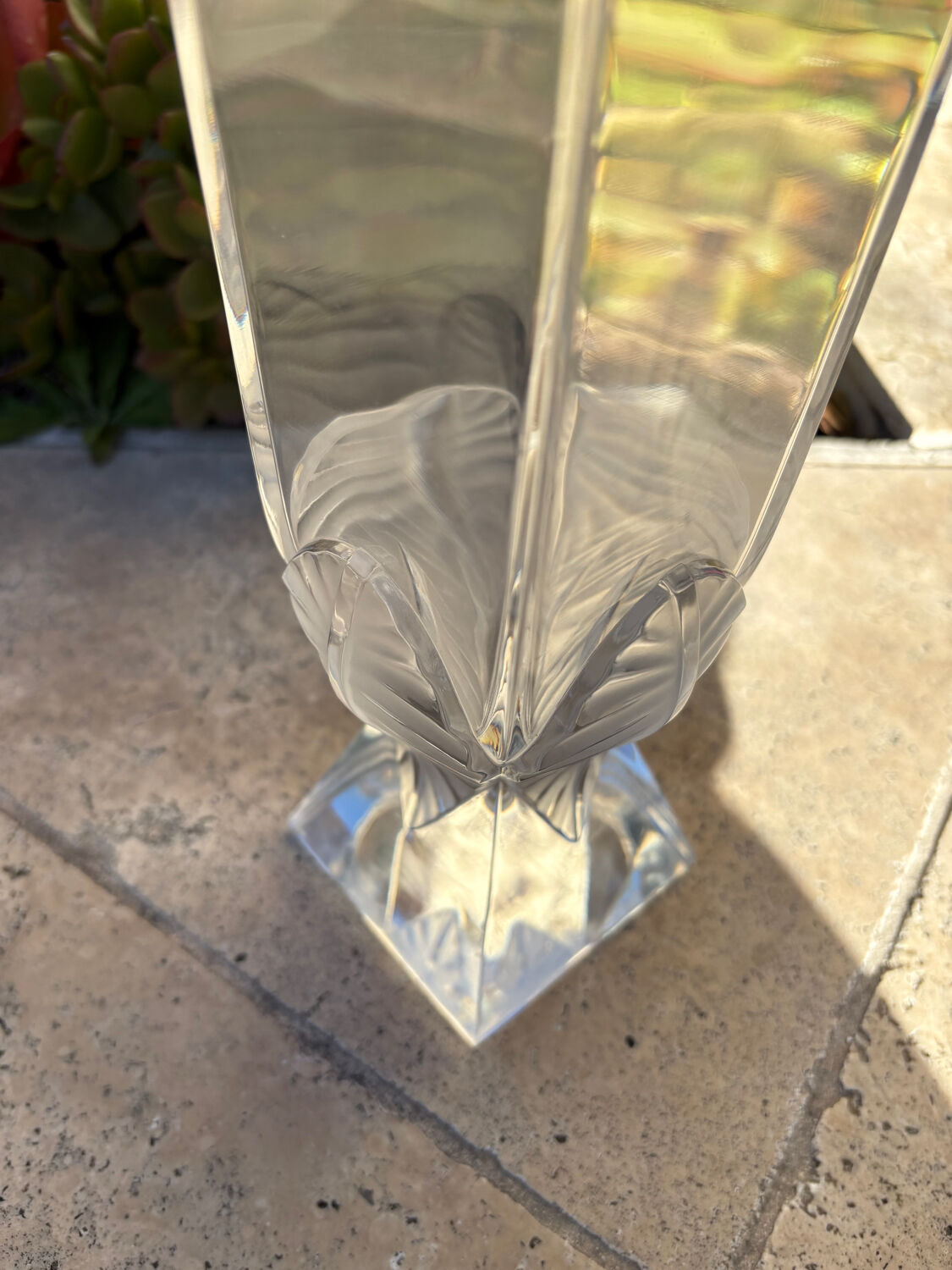 LALIQUE Vase France "Floréal" Satin and Clear Crystal — Signed