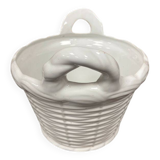 White enameled ceramic cachepot with woven wicker decoration