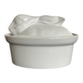 Large Vintage Rabbit Terrine in White Earthenware