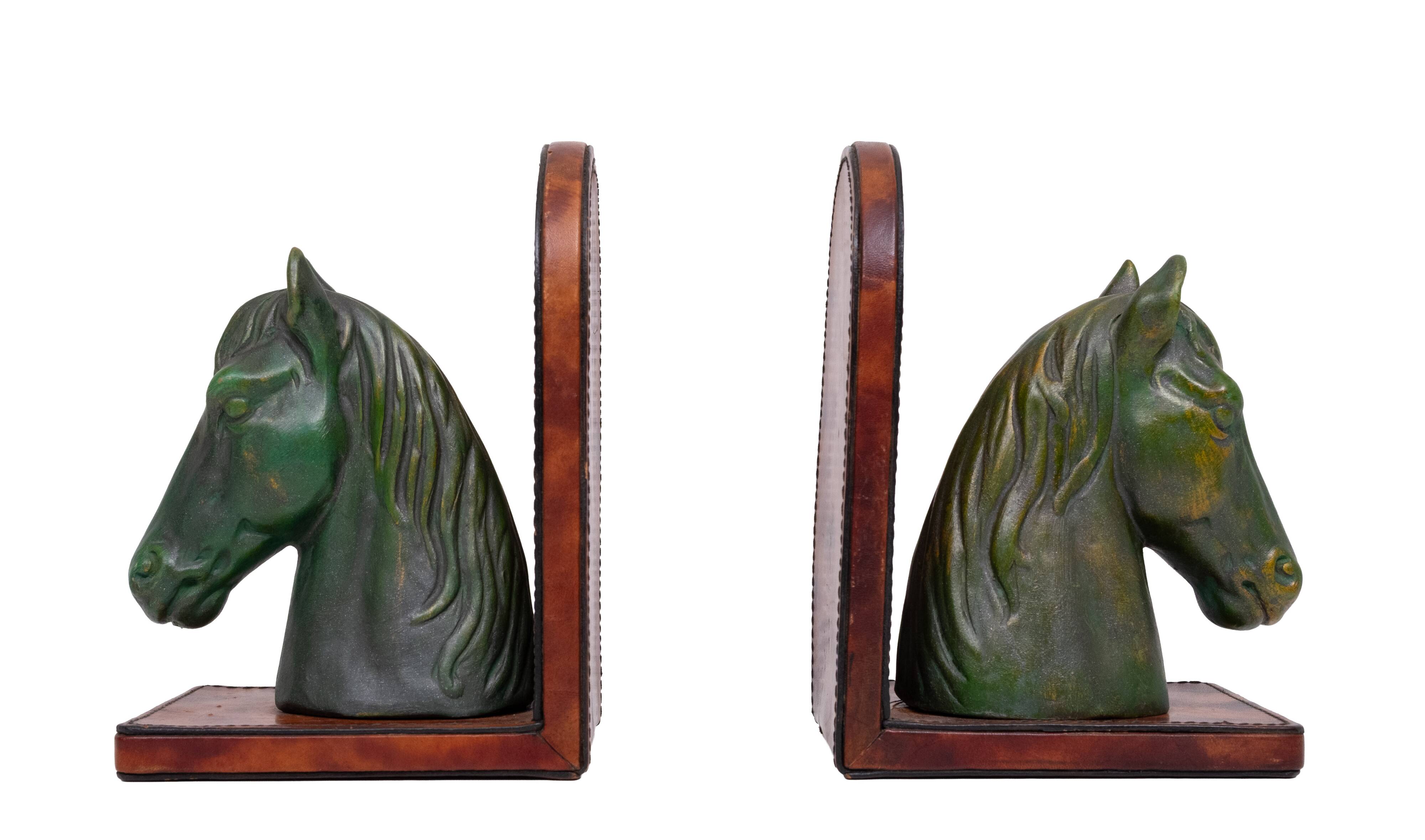 Ceramic and Leather Horses head bookends 1970s
