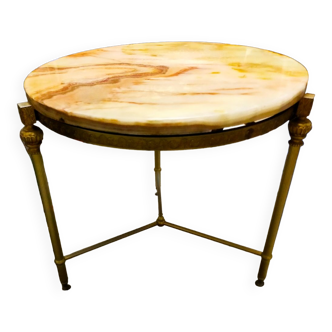 Brass and onyx pedestal table