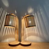 Pair of large Scandinavian lamps in natural wood.