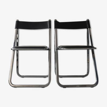 Lot de chaises cuir & chrome 1970 Tamara Arrben, Italy