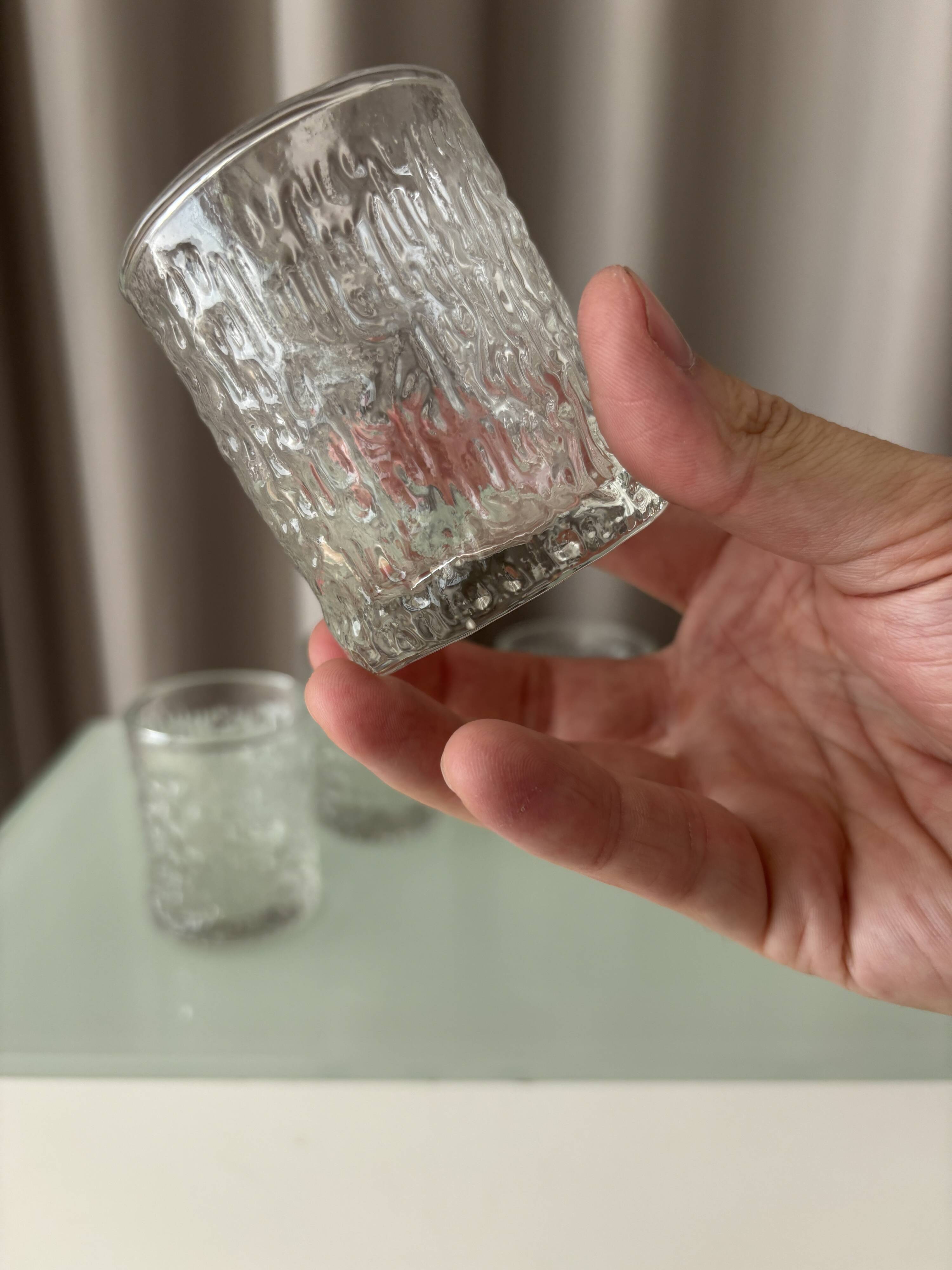 Set of 4 Vintage Ice Textured Shot Glasses / Tealight Holders
