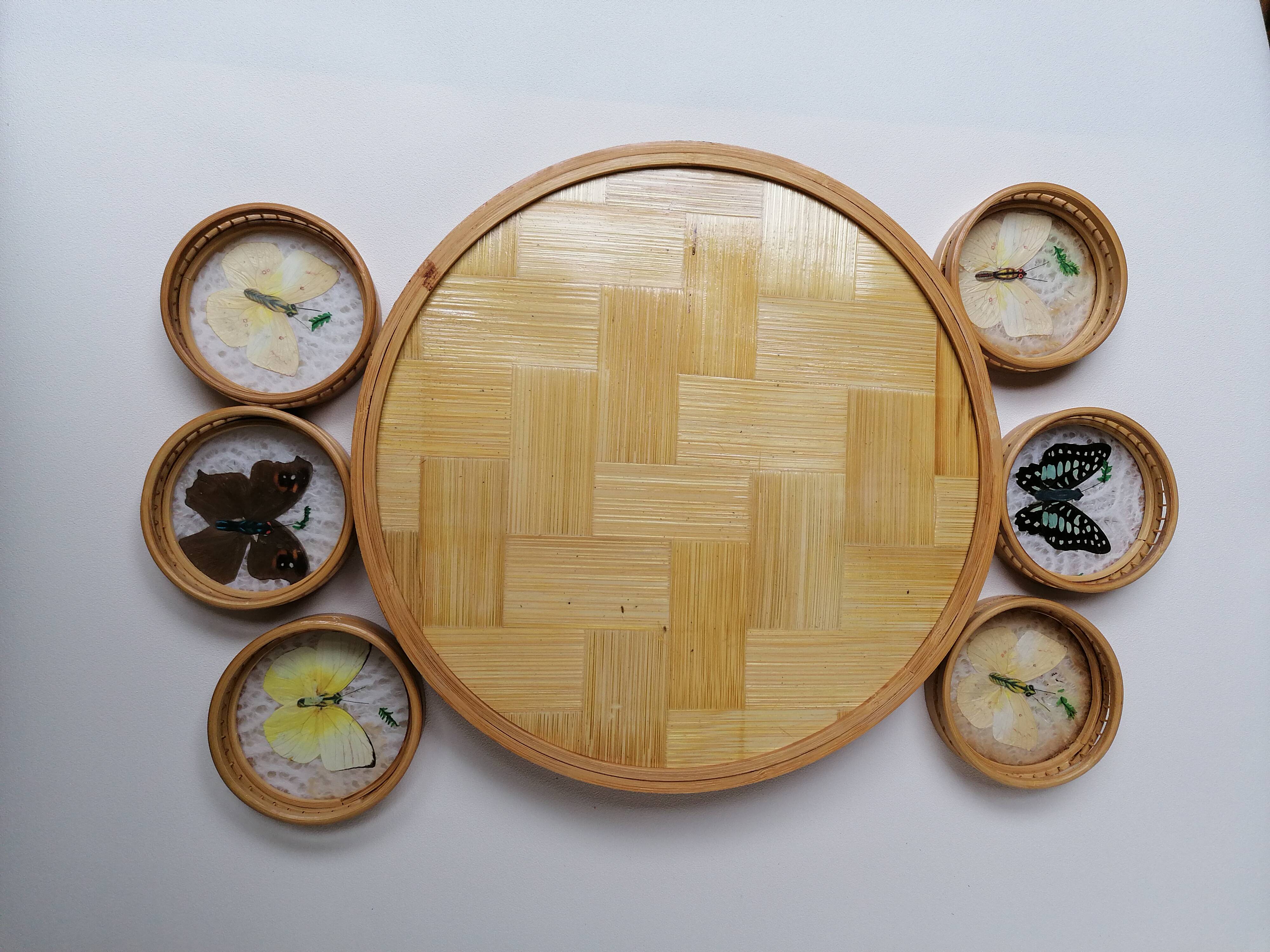 Butterfly rattan tray and coaster