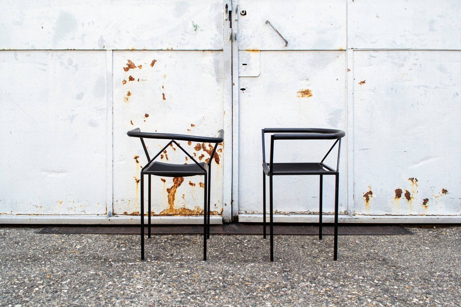 Black metal armchair by Maurizio Peregalli for Zeus, 1984, set of 2.