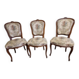 Set of 3 Louis XV style chairs - In carved and moulded wood with flowers