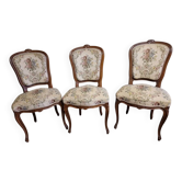 Set of 3 Louis XV style chairs - In carved and moulded wood with flowers