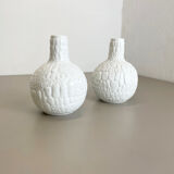 Set of 2 Original OP Art Biscuit Porcelain Vases by AK Kaiser, Germany, 1970s