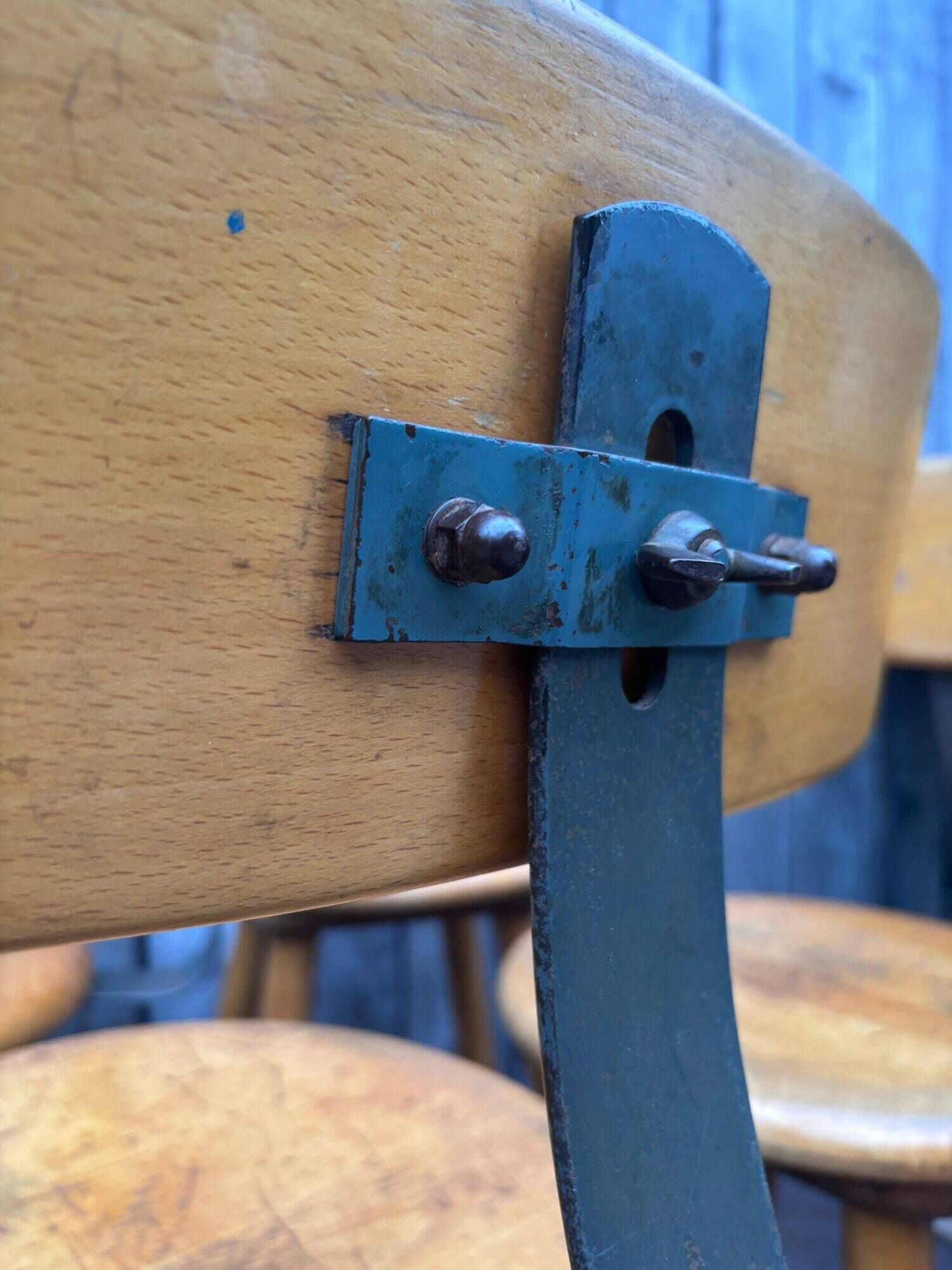 Vintage industrial workshop stool in wood, 1950s