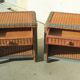 Pair of nightstands in braided rattan, colorized