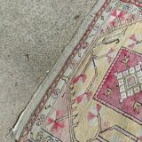 Turkish carpet handmade yellow background pink decoration, 127x91 cm