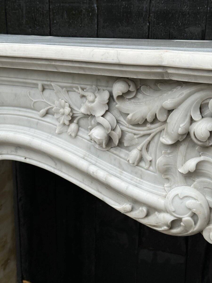 Imposing louis xv style fireplace in white carrara marble circa 1880