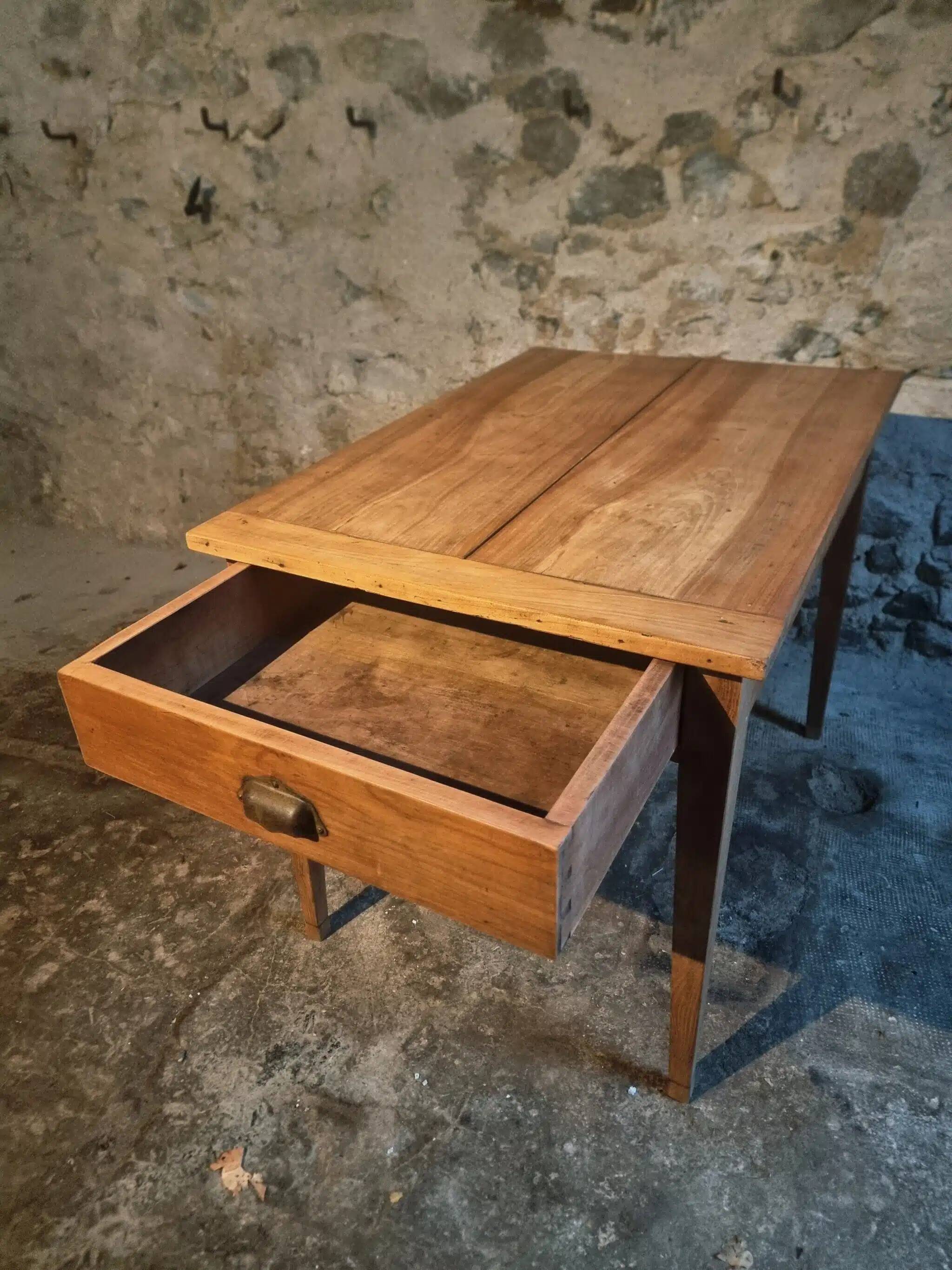 French rural farmhouse table with two drawers, 19th century.