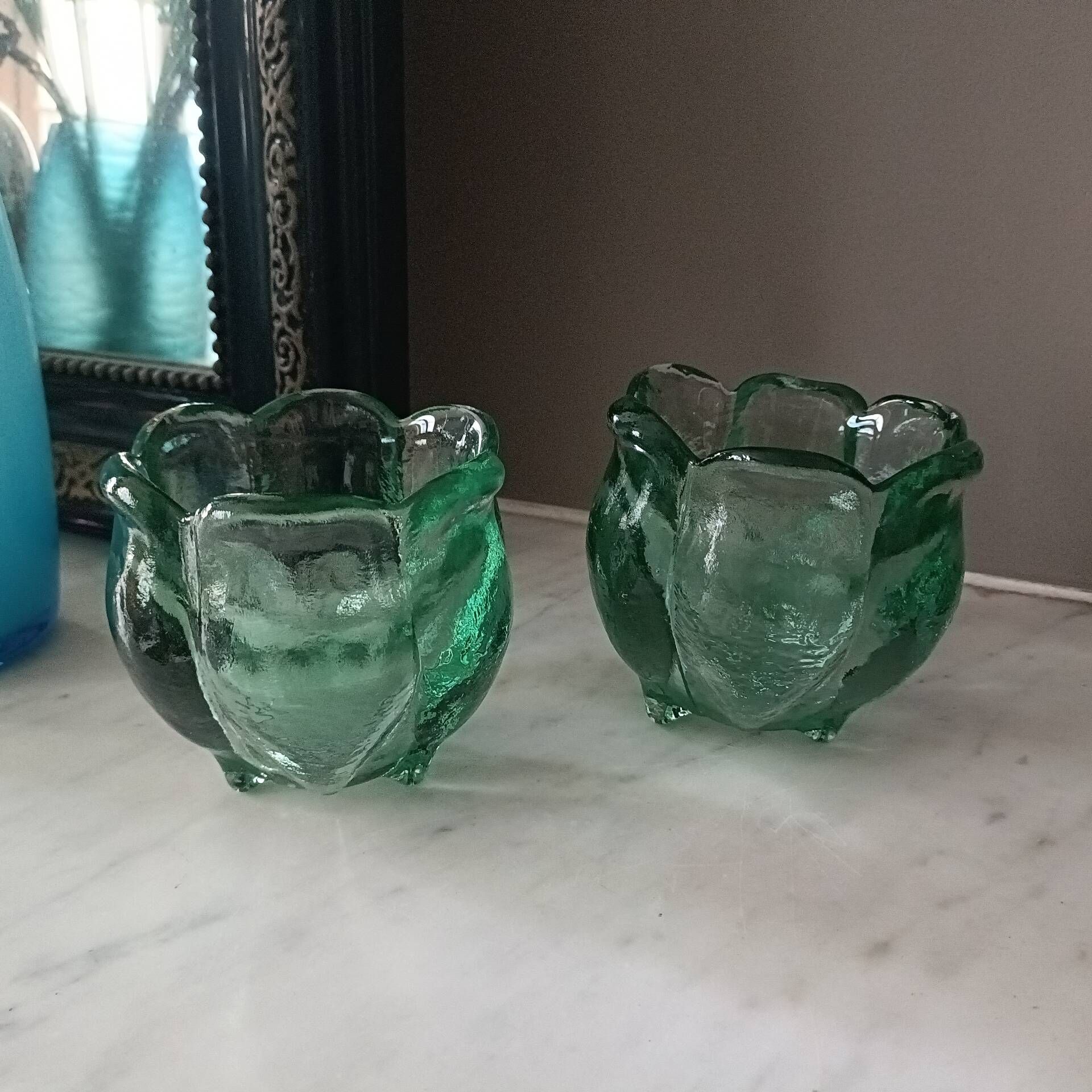 Paire de bougeoirs vintage en verre