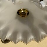 Vintage opaline glass pendant lamp pleated snowflake shape new golden threads and socket