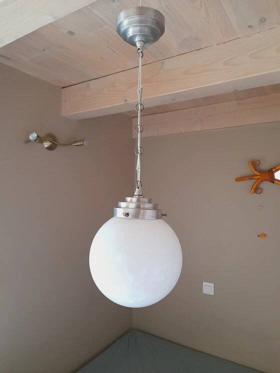 Art Deco white opaline glass globe pendant light