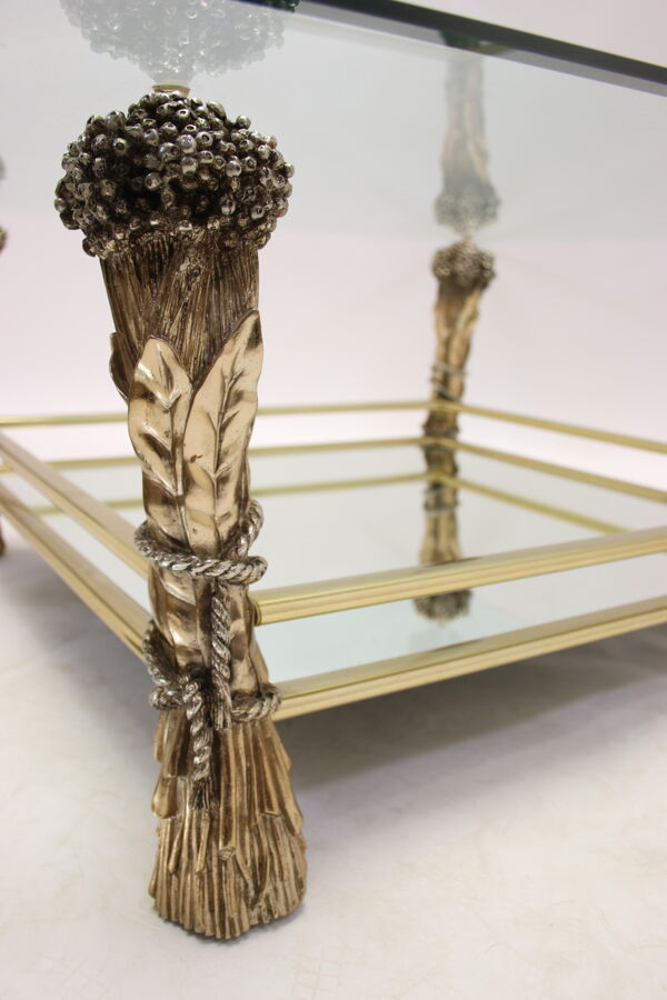 table en bronze vintage et table d’appoint avec motif de maïs