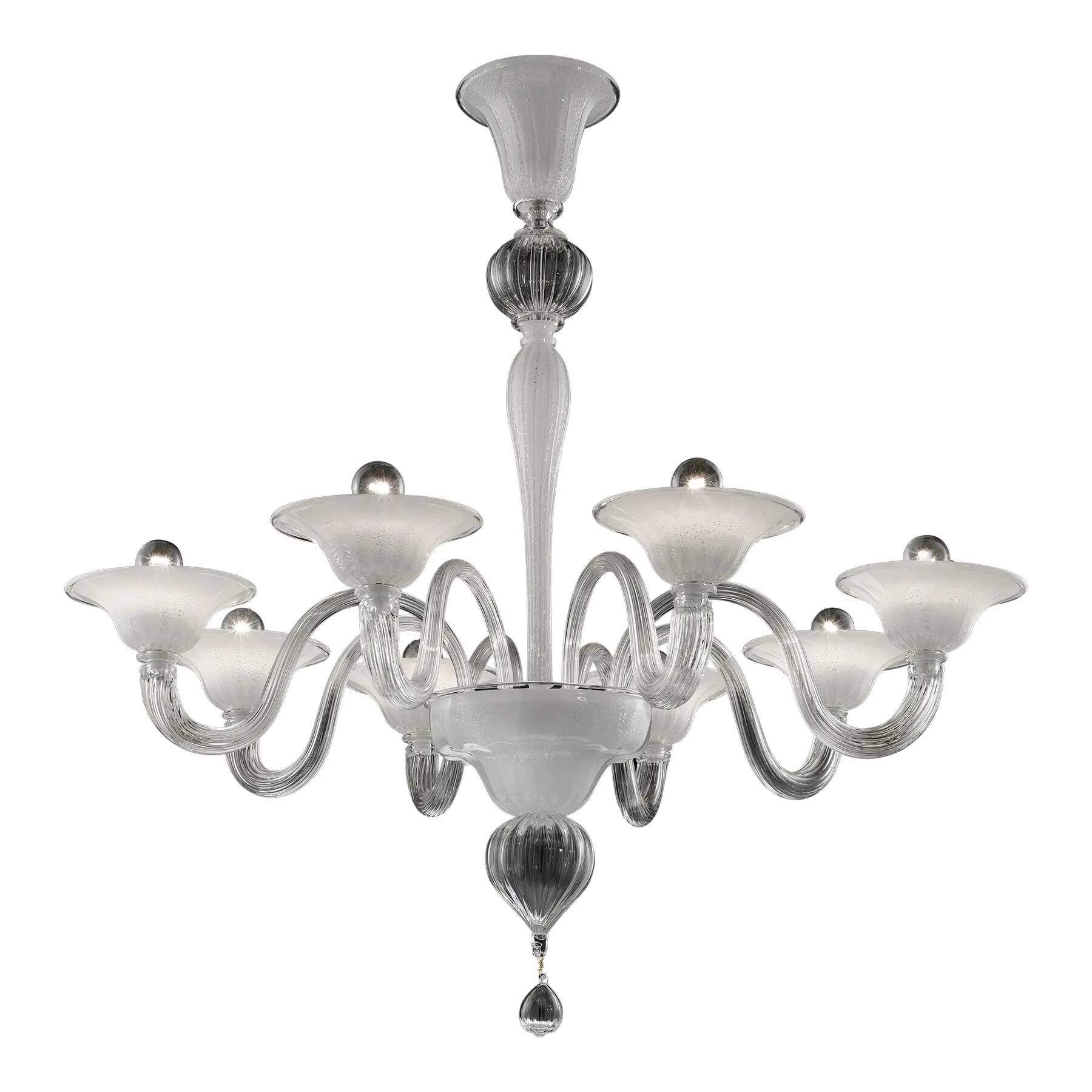 Contemporary Linear Transparent and White With Silver-Leaf Murano Glass Cha
