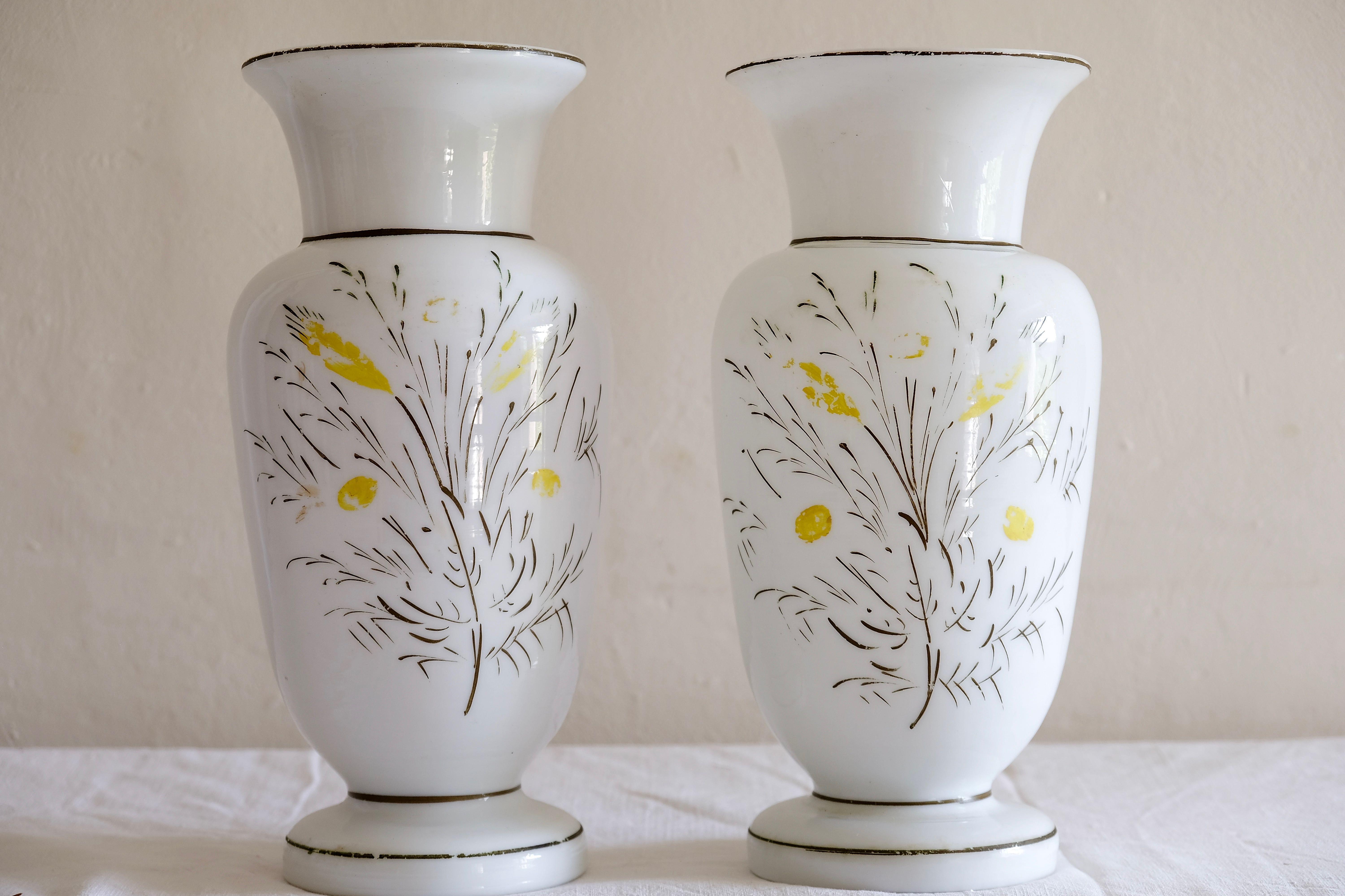 French antique opaline vase painted by hand