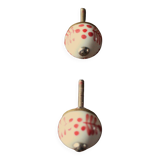 Pair of white and red porcelain drawer cupboard door knobs