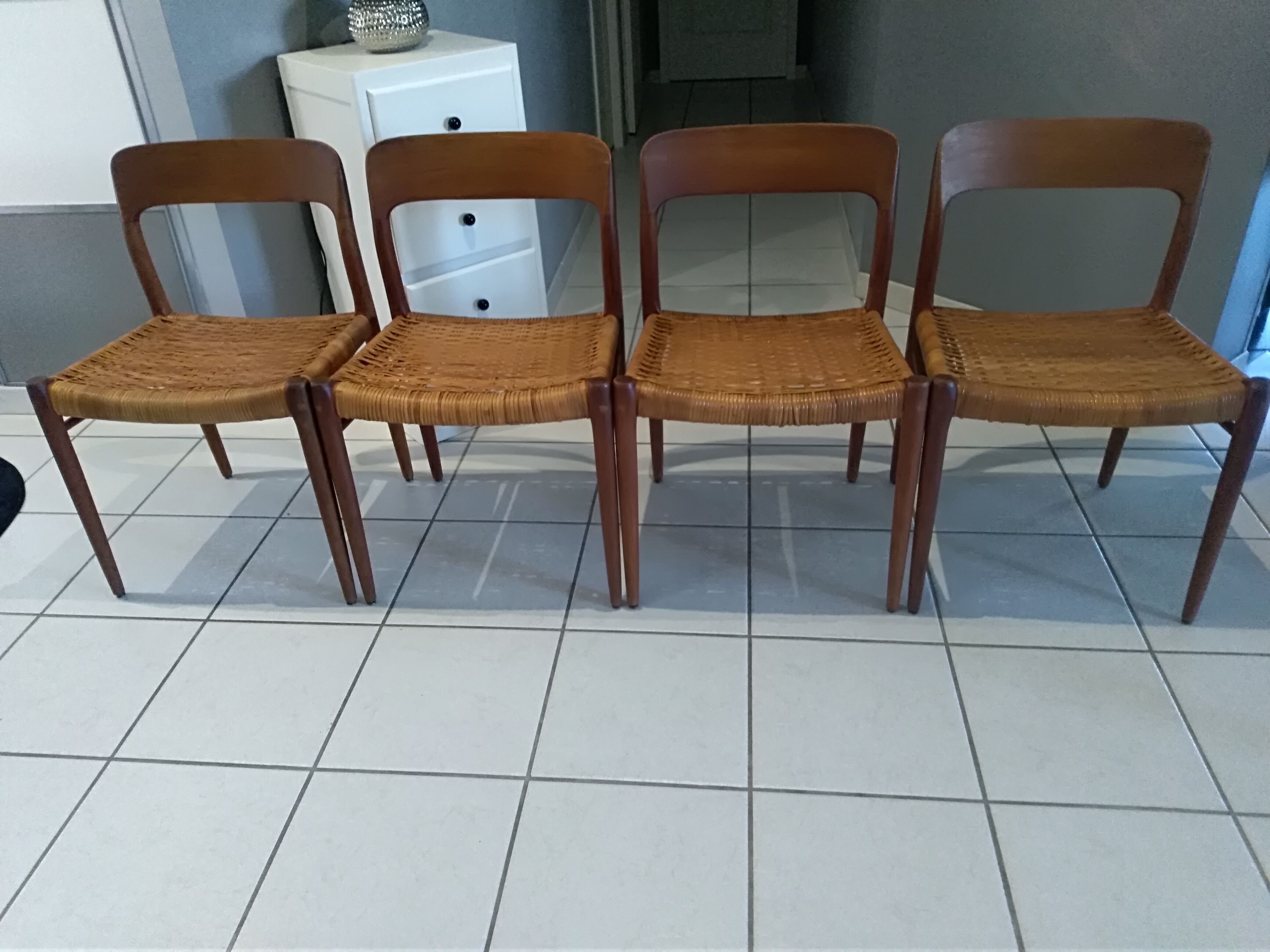 Designer Niels Otto Moller 1960's Suite of 4 Scandinavian Chairs