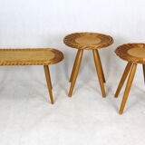 Mid-century rattan stools attributed to Jan Kalous for úluv, Czechoslovakia, 1960s, set of 3