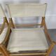 Pair of safari armchairs canvas and leather stretched