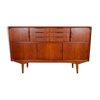 Tall teak sideboard with drawers and sliding doors – Scandinavian mid-century design, 1960s