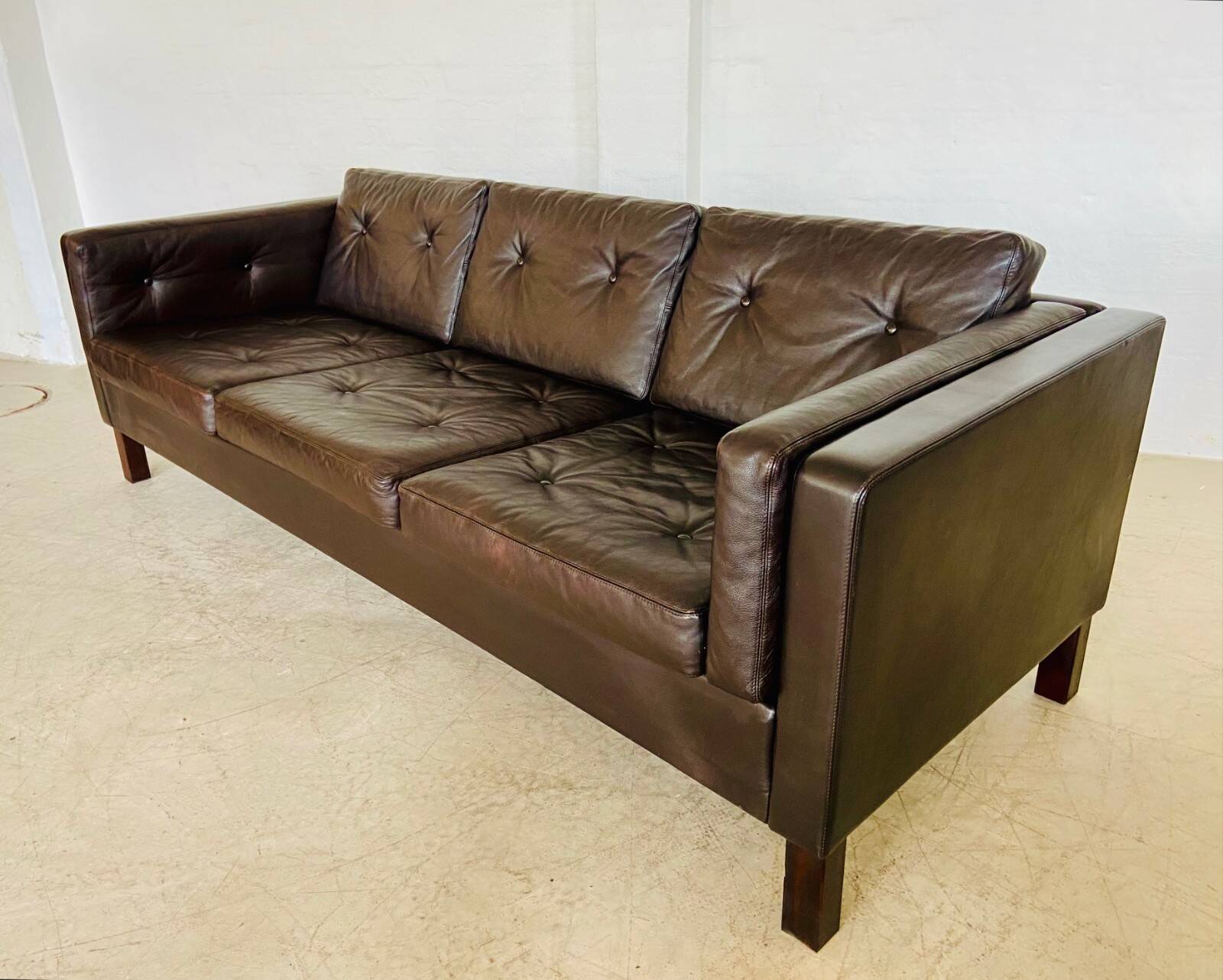 Vintage Danish Erik Jørgensen brown leather 3 seater sofa