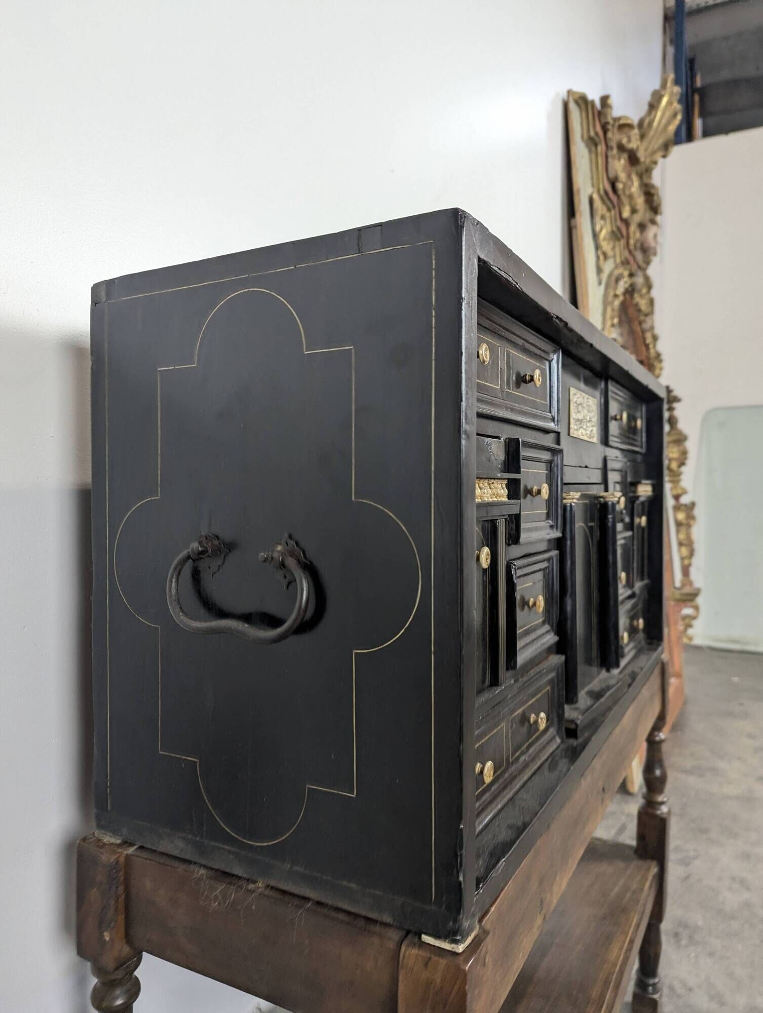 17th-century blackened wooden Flemish cabinet