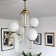 Mid-century modern chandelier with opaline glass balls.