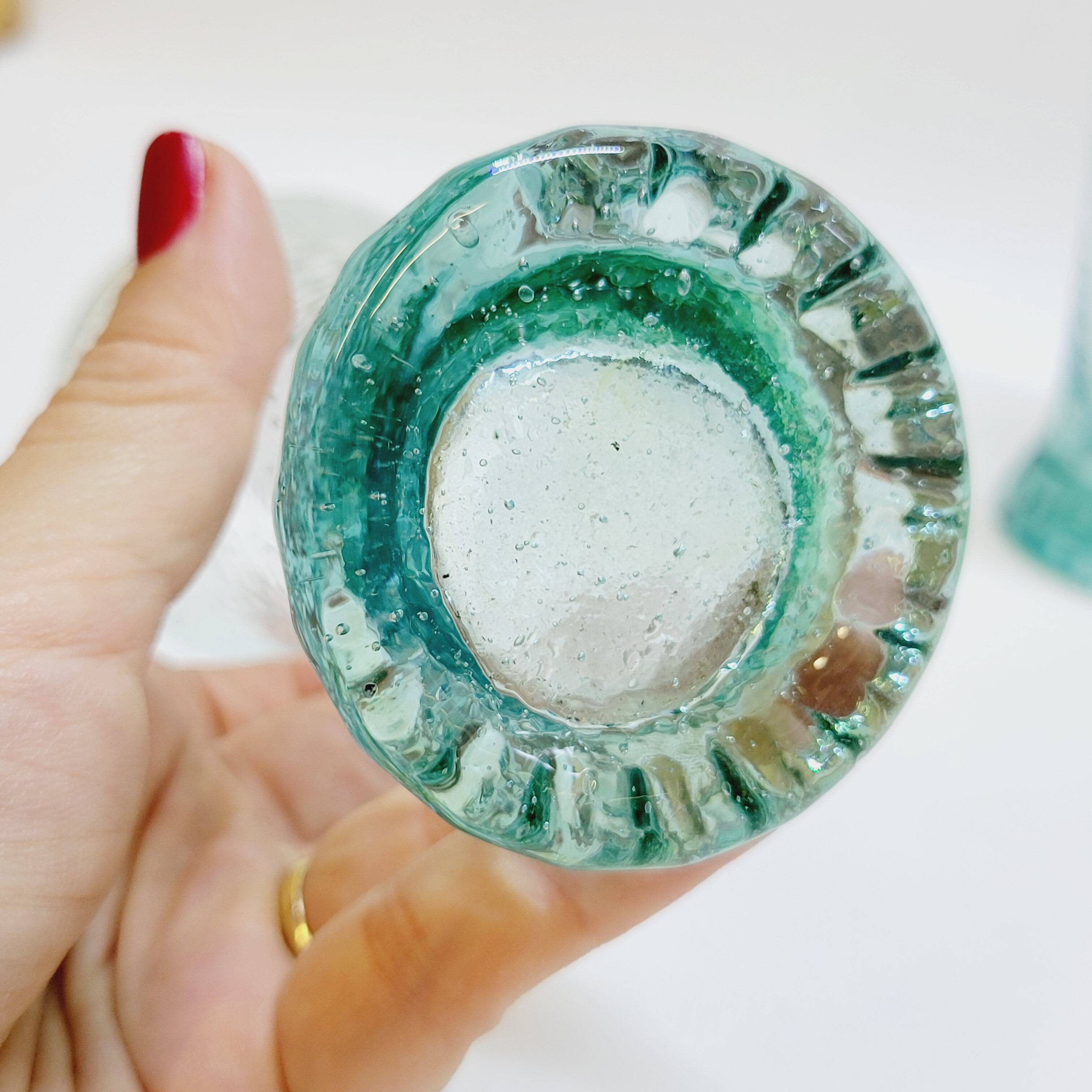 6 flared glasses in textured bubble blown blue glass pastis / orangeade / water