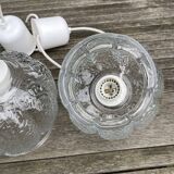 Double suspensions mathias ref SU004 en verre transparent forme de corolle en relief