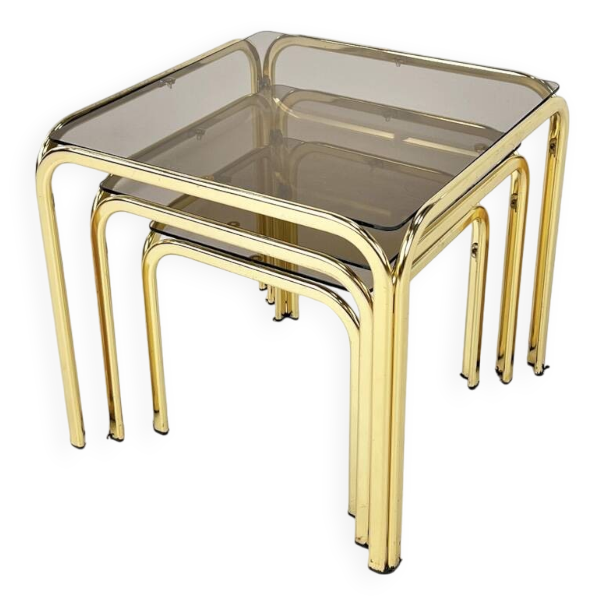 Brass and smoked glass nesting tables